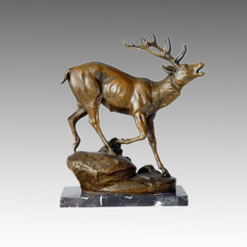 Escultura De Bronce De Animales Roaring Deer Decor Estatua De Latón Tpal-123